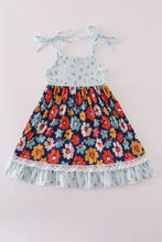 Load image into Gallery viewer, Blue floral ruffle dress
