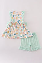 Load image into Gallery viewer, Blue seashell bow ruffle shorts set
