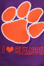 Load image into Gallery viewer, Purple I love clemson applique bubble
