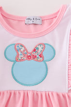 Load image into Gallery viewer, Pink floral character applique ruffle dress
