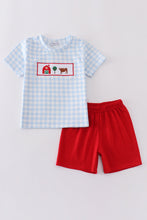 Load image into Gallery viewer, Blue farm embroidery gingham set
