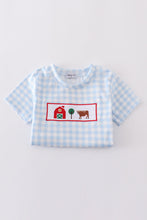 Load image into Gallery viewer, Blue farm embroidery gingham set
