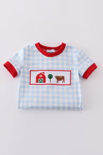 Load image into Gallery viewer, Blue farm embroidery romper
