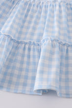 Load image into Gallery viewer, Blue farm embroidery tiered dress
