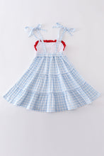 Load image into Gallery viewer, Blue farm embroidery tiered dress
