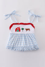 Load image into Gallery viewer, Blue farm embroidery tiered dress
