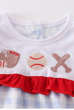 Load image into Gallery viewer, Blue plaid baseball embroidery girl bubble

