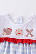 Load image into Gallery viewer, Blue plaid baseball embroidery girl set
