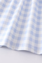 Load image into Gallery viewer, Blue plaid baseball embroidery girl set

