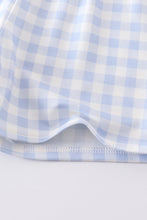 Load image into Gallery viewer, Blue plaid baseball embroidery boy set
