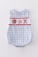 Load image into Gallery viewer, Blue plaid baseball embroidery boy bubble
