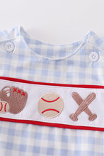 Load image into Gallery viewer, Blue plaid baseball embroidery boy bubble
