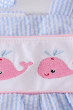 Load image into Gallery viewer, Blue seersucker whale embroidery set

