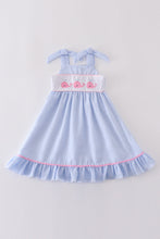 Load image into Gallery viewer, Blue seersucker whale embroidery dress
