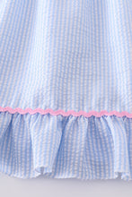 Load image into Gallery viewer, Blue seersucker whale embroidery dress
