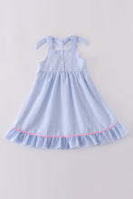Load image into Gallery viewer, Blue seersucker whale embroidery dress
