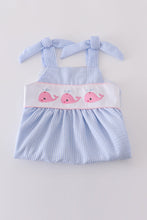 Load image into Gallery viewer, Blue seersucker whale embroidery dress
