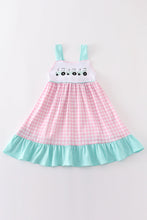 Load image into Gallery viewer, Pink tractor embroidery plaid dress
