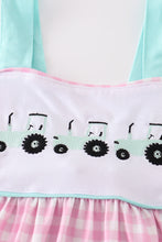 Load image into Gallery viewer, Pink tractor embroidery plaid dress
