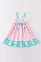 Load image into Gallery viewer, Pink tractor embroidery plaid dress
