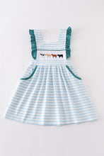 Load image into Gallery viewer, Blue stripe cow embroidery dress
