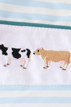 Load image into Gallery viewer, Blue stripe cow embroidery dress
