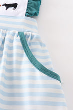 Load image into Gallery viewer, Blue stripe cow embroidery dress
