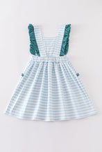 Load image into Gallery viewer, Blue stripe cow embroidery dress
