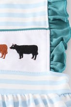 Load image into Gallery viewer, Blue stripe cow embroidery girl set
