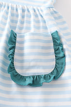 Load image into Gallery viewer, Blue stripe cow embroidery girl set
