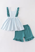 Load image into Gallery viewer, Blue stripe cow embroidery girl set
