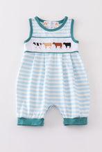 Load image into Gallery viewer, Blue stripe cow embroidery boy bubble

