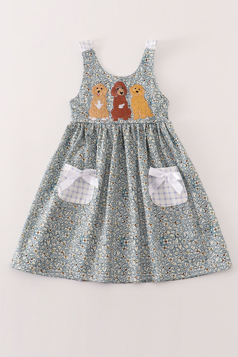 Floral puppy embroidery dress