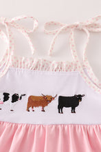 Load image into Gallery viewer, Pink cow embroidery dress
