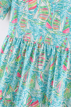 Load image into Gallery viewer, Teal sailboat serenity print mom&amp;me tiered dress

