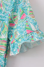 Load image into Gallery viewer, Teal sailboat serenity print mom&amp;me tiered dress
