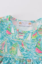Load image into Gallery viewer, Teal sailboat serenity print mom&amp;me tiered dress
