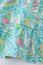 Load image into Gallery viewer, Teal sailboat serenity print mom&amp;me tiered dress
