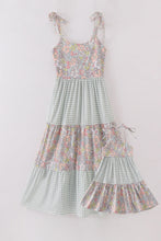 Load image into Gallery viewer, Sage pastel floral harmony mom&amp;me gingham dress
