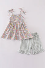 Load image into Gallery viewer, Sage pastel floral harmony girl gingham set
