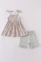 Load image into Gallery viewer, Sage pastel floral harmony girl gingham set
