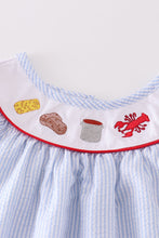 Load image into Gallery viewer, Blue seersucker crawfish embroidery girl set
