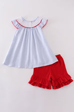Load image into Gallery viewer, Blue seersucker crawfish embroidery girl set
