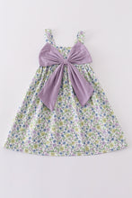 Load image into Gallery viewer, Purple bow floral girl dress
