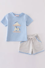 Load image into Gallery viewer, Blue carousel applique boy set
