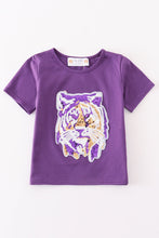 Load image into Gallery viewer, Purple LSU tiger sequin mom&amp;me top
