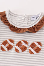 Load image into Gallery viewer, Brown football french knot stripe girl romper
