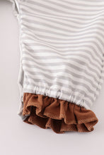 Load image into Gallery viewer, Brown football french knot stripe girl romper
