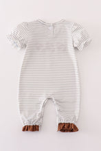 Load image into Gallery viewer, Brown football french knot stripe girl romper
