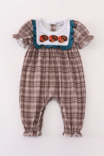 Load image into Gallery viewer, Brown plaid turkey french knot girl romper
